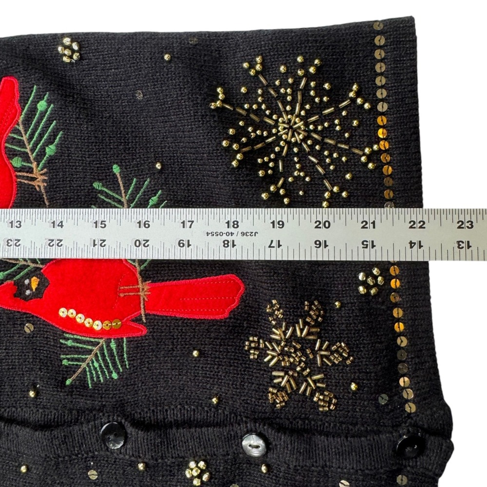 Kim Rogers Black Cardinal Sweater Vest Womens Petite M Beaded Faux Fur Christmas - Picture 7 of 13